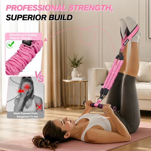 Image of WOQQW Multifunction Pedal Resistance Band with Handle, Upgraded 3 Tube Adjustable Foot Resistance Bands for Core, Arm, Legs, Body Puller Trainer - Sit Up Exercise Equipment for Women Men