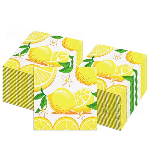 黄色いレモン使い捨ての正方形ナプキン100枚、家庭、キッチン、バスルーム、ティーパーティー、結婚式、誕生日パーティー、その他のフェスティバル用のテーブル装飾パーティー用品
