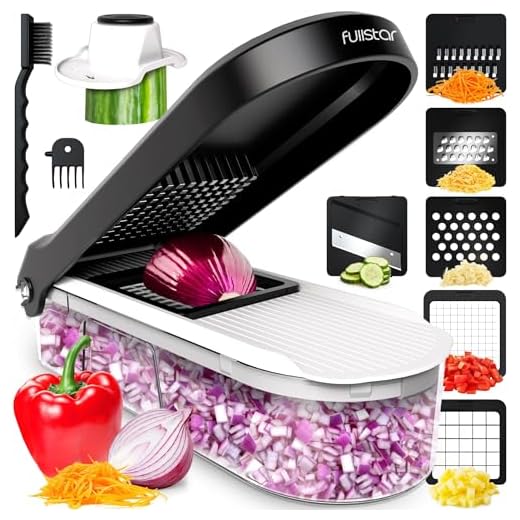 Multifuncional Cortador de Verdura Mandolina de Cocina Profesional - Manual Picador de Verduras Patatas Cebolla - Rallador Verduras y Queso - Gadgets Cocina (Compacto 6-en-1 Blanco)