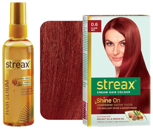 Streax Permanent Hair Colour, 100% Grey coverage Hair Serum 125ml, Vitalized with Walnut Oil, For Hair Smoothening & Shine, For Dry & Frizzy Hair
