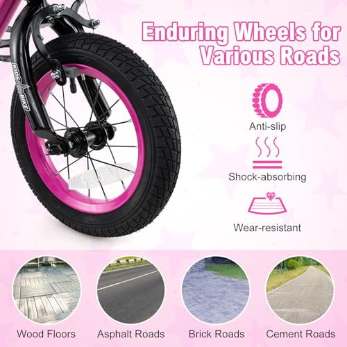 Image of BABY JOY Starry Kids Bike, 12 14 16 18 Inch Bicycle with Training Wheels, Storage Basket, Adjustable Handlebar & Seat, Handbrake & Coaster Brake, Girls Boys Bike