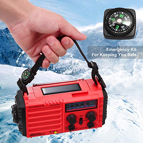 Solar Hand Crank Portable NOAA Weather Alert Radio,5-Way Powered AM/FM/SW Emergency Radio for Household&Outdoor,2500mAh Battery Power Bank USB Charger,LED Flashlight/Camping Lantern,SOS Alarm&Compass