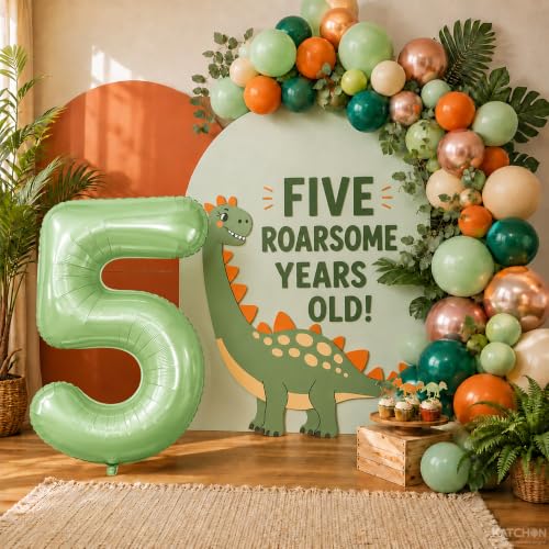 Image of KatchOn Giant Sage Green 5 Balloon Number - 40 Inch | Number 5 Balloons