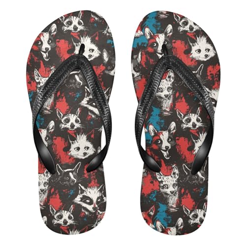 siphylline Chanclas de goma para hombre, diseño de zorro, color negro y rojo, Punk Dogs Fox Negro Rojo, XX-Large