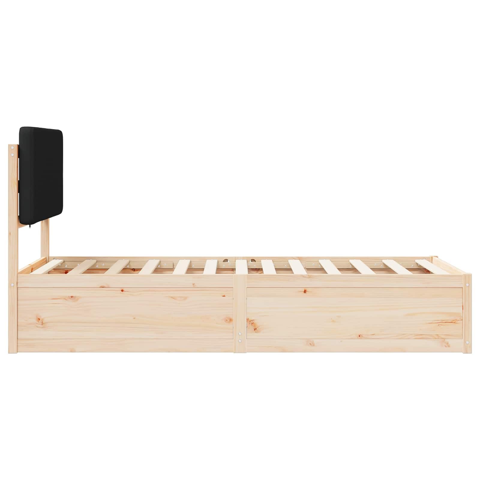 Hothingwell Rama łóżka z litego drewna sosnowego czarna 90x200 cm | Wyściełany zagłówek, zdejmowany pokrowiec nadający się do prania, listwy w zestawie, łatwy montaż