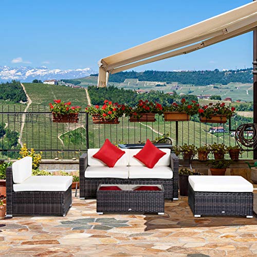 Nishore Conjunto de móveis seccionais de vime em PE para pátio externo, 5 peças