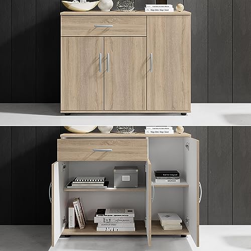 Stella Trading LILLY Kommode in Sonoma Eiche Optik - Modernes Sideboard mit viel Stauraum für Ihren Wohnbereich - 90 x 70 x 30 cm (B/H/T)