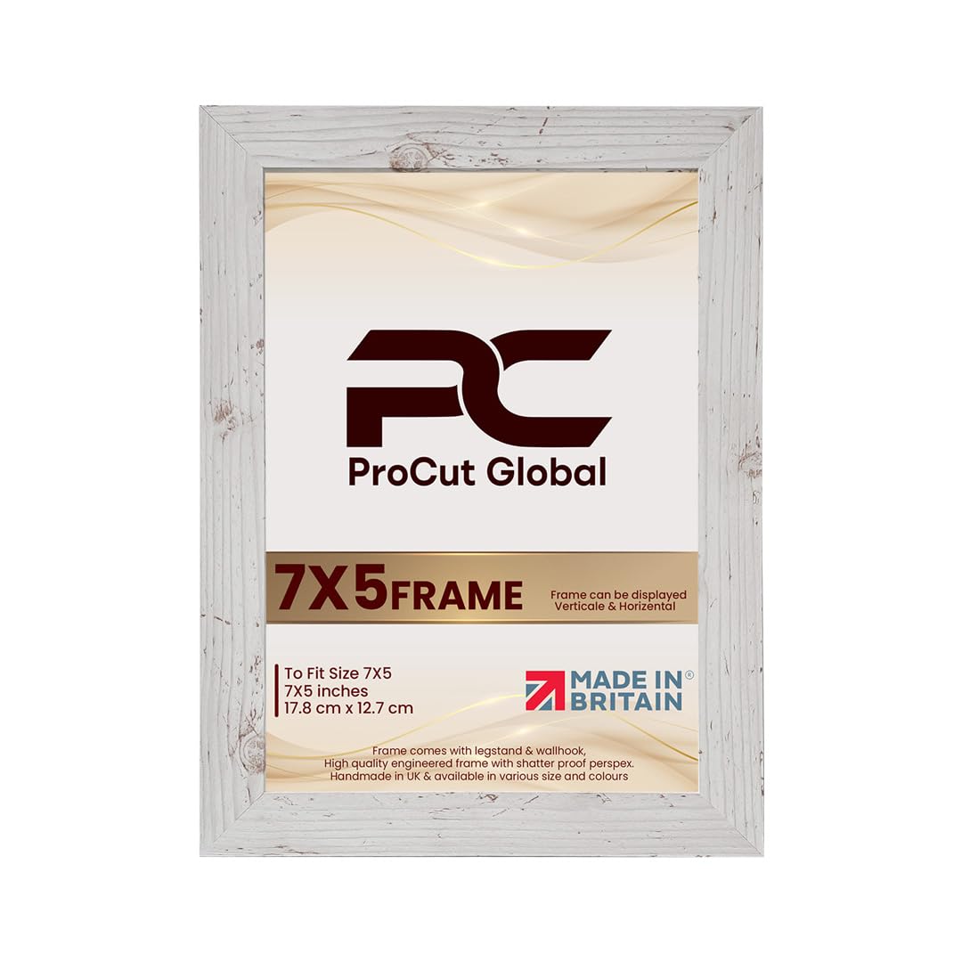 Procut Global 7X5 White Rustic Picture Frames - Modern Wooden Photo Frame with Shatterproof Perspex for Wall or Tabletop - Perfect for Posters, Certificates, Prints - Sizes & Colors Available โ image 1