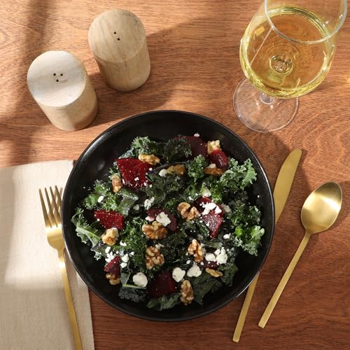 Image of Gibson Elite Beckett 4-Piece 9 Inch Dinner Plate Bowl Set - Reactive Glaze Stoneware - Shallow Serving Pasta Bowls (Blate) - Round Wide-Rim Design - Microwave & Dishwasher Safe - Black