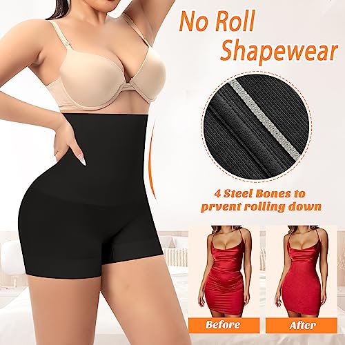 Image of Womens Slip Shorts for Under Dress Seamless Shapewear Boyshorts Tummy Control Panties Shaping Shorts(#2 Black(high Waisted),X-Large)