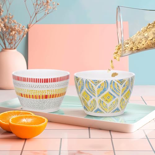 Image of Larah by BOROSIL Opalware Bowl | Microwave & Dishwasher Safe Dinner Bowls for Salad, Fruits, Dal, Maggi, Snacks, Cereal | Breakfast Bowls | Ideal Crockery for Gifting (Boho & Rhythm, 2pc Set)