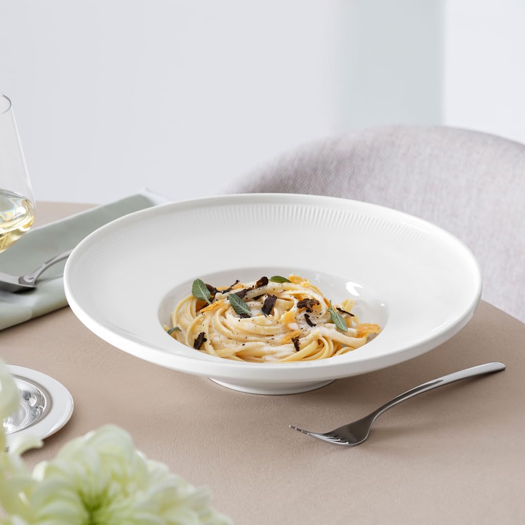 Villeroy & Boch - Afina Pastateller aus Premium Porzellan, ø 29 cm, tiefer Teller für Nudeln Salate & Suppen, Made in Germany, spülmaschinenfest und mikrowellensicher, stapelbar, weiß, 4er Set