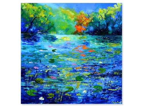 Hexoa Tableau Paysage nenuphars et nymphéas - Made in France - Toile imprimée 80x80