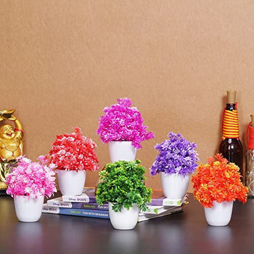 Image of Dekorly Vibrant Colors Artificial Flower Potted Plants for Decoration Purposes (Multicolour, Set of 6 Pieces)