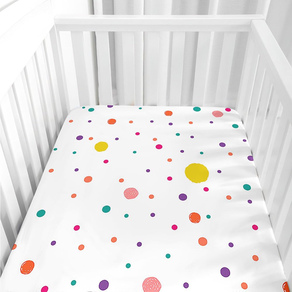 Hiseng Microfiber Crib Sheets, Cot Bed Sheets Polka Dots Pattern Cot Fitted Sheets Bassinet Mattress, Soft and Comfortable Toddler Bed Sheets for Boys, Girls (White,75x30cm)