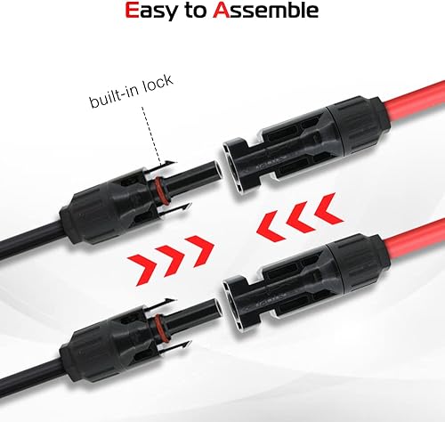 Miniatura 7 de Cable de extensión de panel solar de 10 pies, 10 AWG (6 mm) con kit de adaptador de conector hembra y macho con par de conectores extra gratis (10