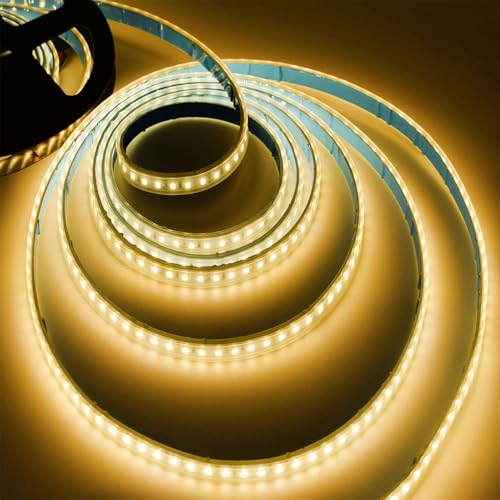 Image of SUYOOULIN LED Strip Lights, 15000LM AC110V /120V 16.4ft /5m SMD 2835 600 LEDs Light Strips Tube Waterproof IP67 LED Ribbon, 2 Times Brightness Than Low Voltage Strip Lights (Warm White 3500K)