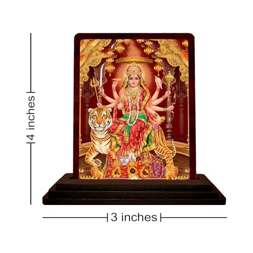 Image of Panchmukhi Hanuman Wooden Idol - Glossy Finish 5x4in | Murti for Car Dashboard & Home Temple | Perfect Small Statue for Door Entrance & Puja | Enhance Spaces (sherawali maa1)