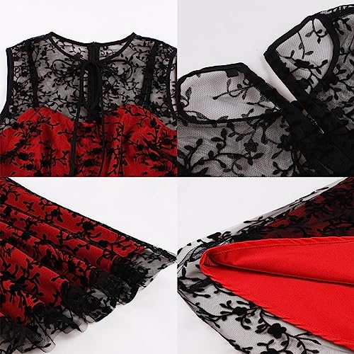 Image of 1950s Dresses for Women Vintage Elegant Short Puff Sleeve Polka Dot Patchwork Knee Length Cocktail Party Dress