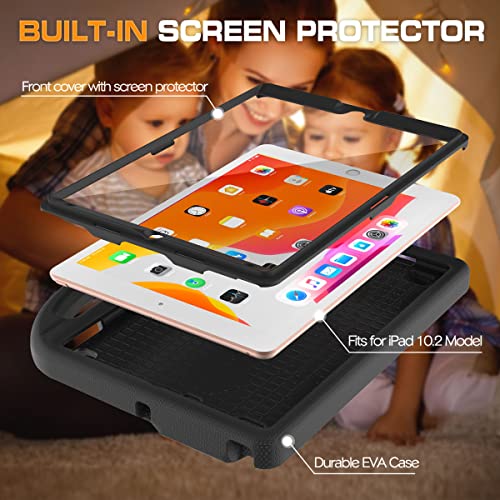Image of Kids Case for iPad 9th /8th /7th Generation, iPad 10.2 Kids Case with Built-in Screen Protector, Durable Shockproof Handle Stand Protective Cover for iPad 10.2 Inch 2021 /2020 /2019, Black