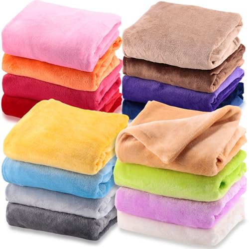 Kinlop 16 Pcs Flannel Blanket Flannel Stroller Soft and Warm Newborn Nursery Bed Blankets Blanket for Newborn Infant, Travel, 16 Colors (20 x 28 Inch)