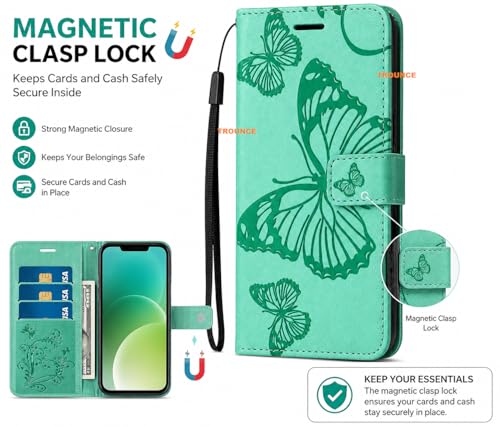 Image of TROUNCE Butterfly Embossing Shock Proof Flip Cover with Card Cash Holder Wallet Case & Magnetic Lock|Mobile Cover|Back Cover-Sea Green for Google Pixel 8