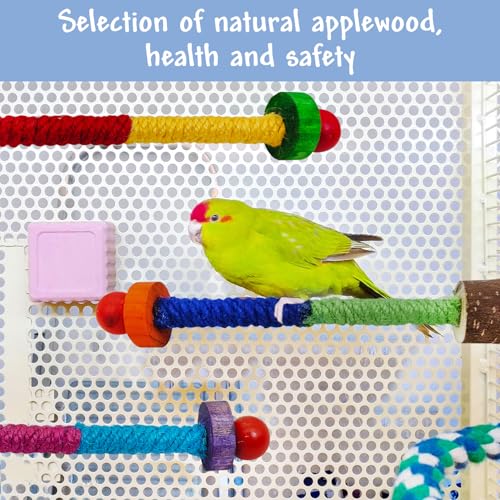 Image of Hamiledyi Parrot Cage Perches Stand Pole Parakeet Paw Grinding Stick Colorful Wood Perch Platform for Parakeets Cockatiels Lovebirds Green Cheeked Conures (7.8in, 3pcs)