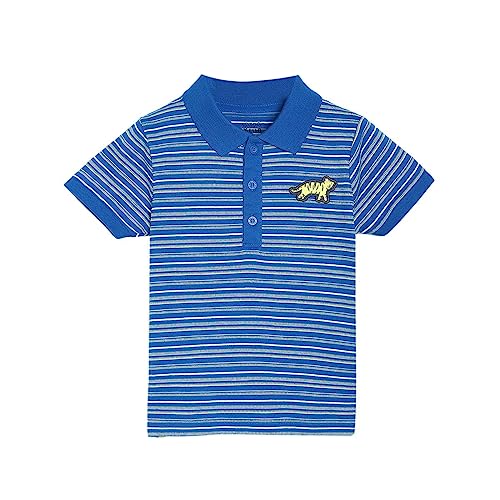 Image of miniklub Boys Blue Striped Polo Collar T-Shirt