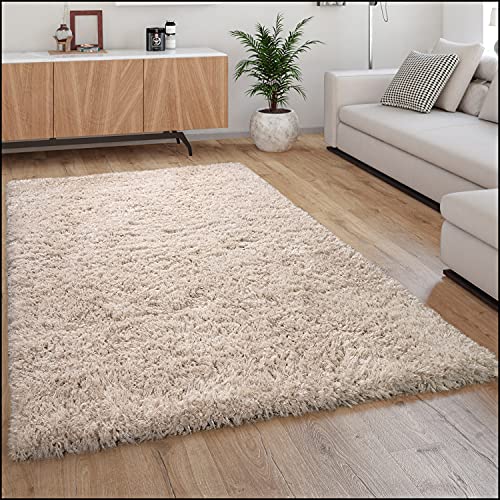 Paco Home Alfombra Pelo Largo Mullida Moderna Shaggy Flokati Acogedora Uniforme En Beige, tamaño:80x150 cm