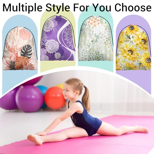 Image of Abstract Flower Gymnastics Grip Bag Purple Drawstring Gym Storage Pouch for Holding