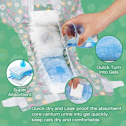 Image of Pet Soft Disposable Cat Diapers - Diaper for Female & Male Cats, Puppy Doggie Diapers for Female Dogs with Adjustable Foam Tail Hole, XX-Small (24Pcs, Green)