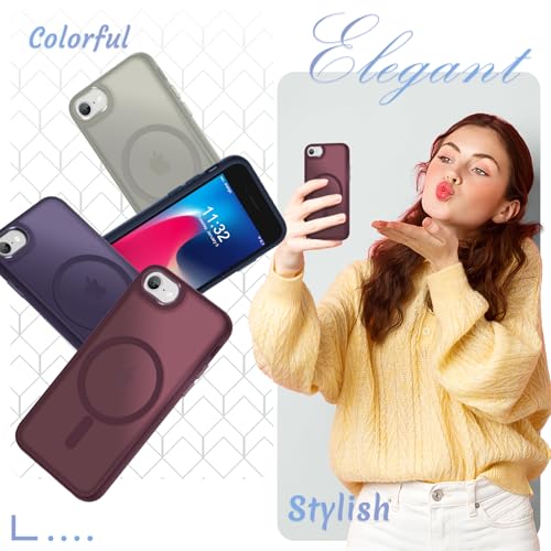 Image of YENAPOON for iPhone SE Case 2022(3rd) /2020(2nd), iPhone 8 /7 Case, Wine Red