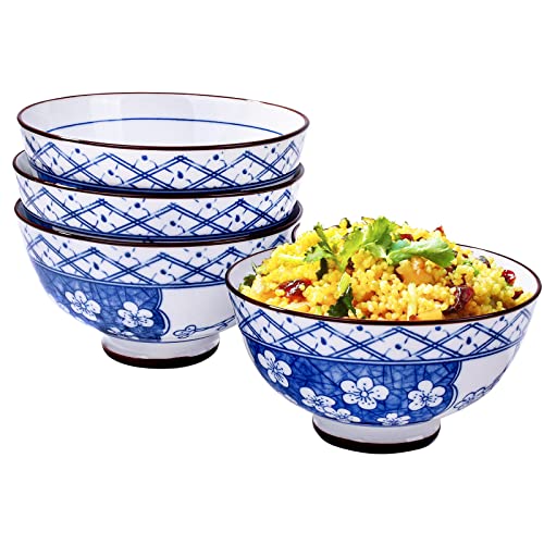 BOSILI Chinese Special Blue and White Rice Bowls Sushi Bowl Set of 4 Suitable for Soup