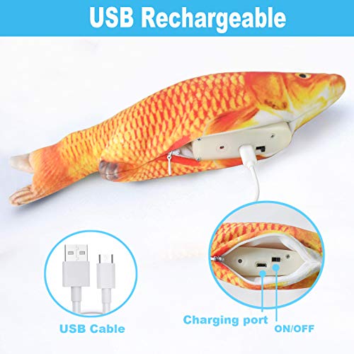 Malier Electric Fish Cat Toys, Realistic Plush Moving Fish Cat Toys, USB Rechargeable Flopping Kitten Toys, Wagging Catnip Toys, Interactive Cat Chew Toys Supplies for Cats Kitten Kitty (Red) - Thumbnail 3