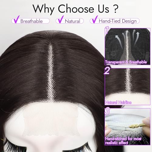 Image of Eawwii Wigs for Women Dark Chocolate Brown,Short Wavy Synthetic Lace Wig | Glueless 4x1 Lace Hairline, Heat-Resistant Fiber,Bob Wave Style,Natural Appearance for Everyday Cosplay 14 Inch