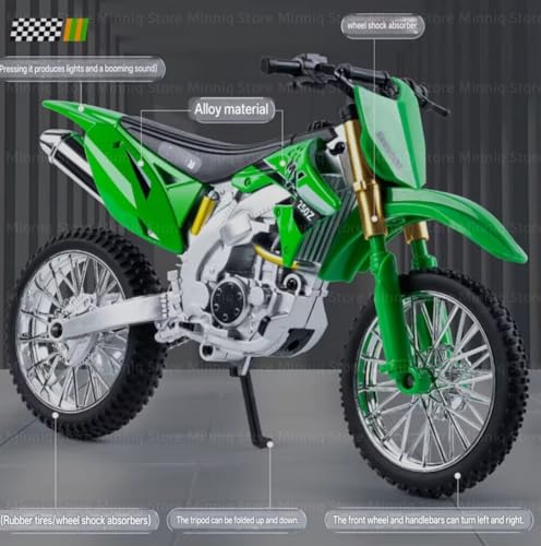 Image of Compatible for 1:12 Kavasaki KX450F Motorcycle DieCast Model, Suspension and Hand Free Roller, Toy Motorcycle Collection with Music Lighting Toy for Kids (Kavasaki KX450F-Green)