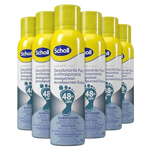 Scholl ExpertCare, Deodorante Spray Piedi Antiodore, Elimina e Protegge dai Cattivi Odori per 48h, Sensazione di Freschezza a Lungo, 6 Flaconi da 150 ml