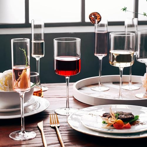Image of Premium Wine Glasses 300ml, Set of 6 Long Wine, Burgundy Clear Glasses with Stem for Wedding Anniversary, Birthday, Gift (RKT-04, Set of 6)