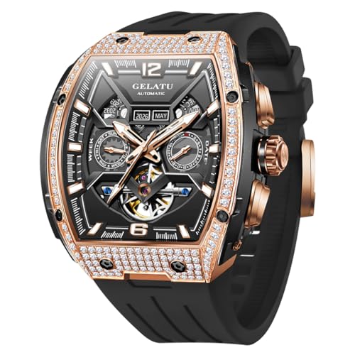 Image of OLEVS GELATU Men Watch Automatic Tonneau Watch Skeleton Mechanical 50M Waterproof Sapphire Crystal Square Face Multi Calendar Function