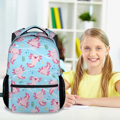 Axolotl Backpack for Girls, 17 Inch Blue Backpacks for Middle School, Cartoon Lightweight Durable Bookbag for Teens2