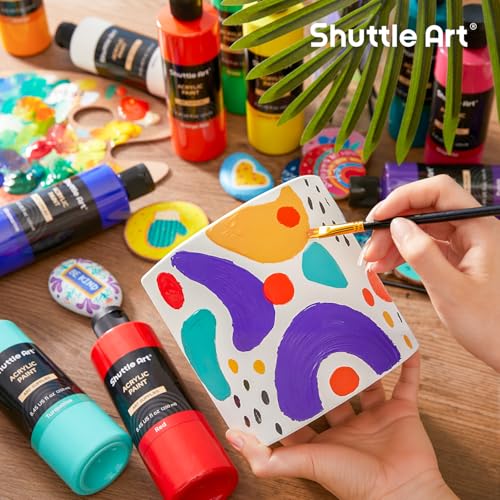 Shuttle Art Acrylfarben Set, 12 Acryl Farben in Flaschen (je 250ml, 8,45oz), hochpigmentierte Acrylic Paint, Acrylfarbe wasserfest für Künstler, Erwachsene auf Steine, Leinwand, Holz, Kürbis