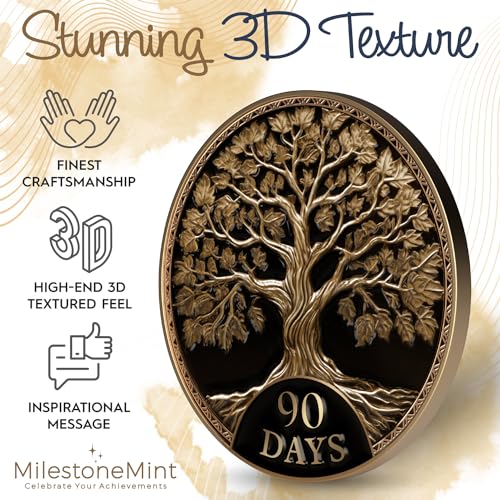 Image of MilestoneMint 90 Days Sobriety Coin Tree of Life Gift Set | Anniversary Sobriety Gifts for Men & Women | AA Coins and Medallions with Token Capsule, Stand & Card | 3D Texture, Recovery AA Chips
