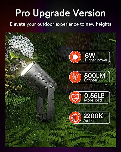 Lumary Smart Landscape Lights Pro 500LM, 6 Pack Color Changing Landscape Spotlights IP65 Waterproof, RGBAICW Low Voltage Outdoor Lights for Garden