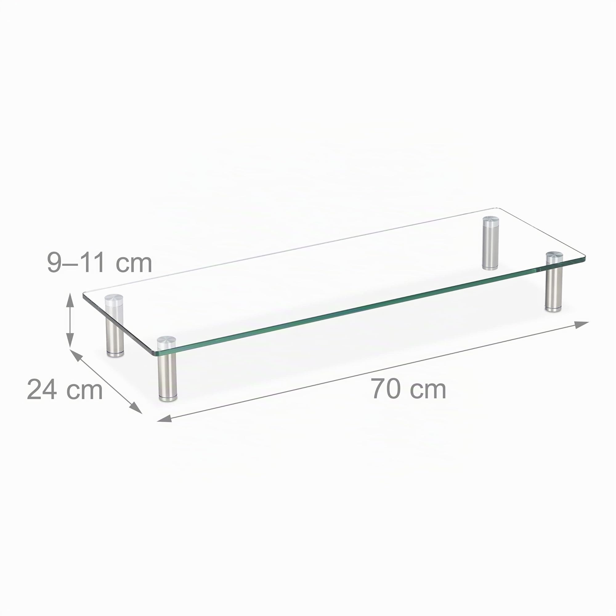Relaxdays Supporto Monitor, Alzatina per TV, Standing Computer Desk, Rialzo Scrivania, Regolabile, 70x24 cm, trasparente