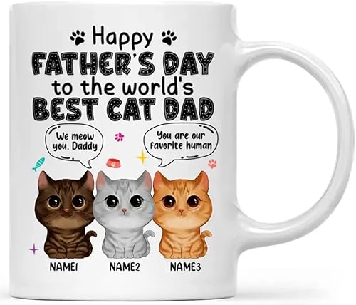 Taza de café personalizada con texto en inglés "Happy Father's Day To Cat Dad", regalo para amantes de los gatos, papá o gato, taza de café para el