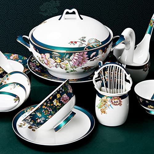 Jingdezhen Palace - Juego de vajilla de porcelana de 70 piezas para 12 personas, lujosa vajilla de cerámica francesa para familia y hoteles