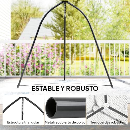 Outsunny Soporte para Silla Colgante Triangular Altura 210 cm, con Cadena Ajustable, Base Estable, Resistente a la Intemperie, Estructura de Silla Colgante para Patio, Jardín, Carga 150 kg, Negro - imagen 3