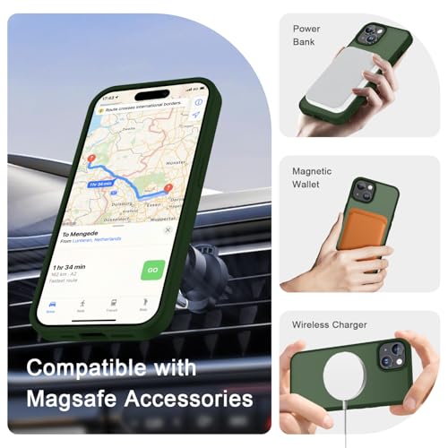 Image of for iPhone 15 Plus Case, iPhone 14 Plus Case, Matte Magnetic Phone Cover with 1 Screen Protector [Support for MagSafe] [Shockproof Military Grade Protection] Translucent Frosted Back, Sage Green