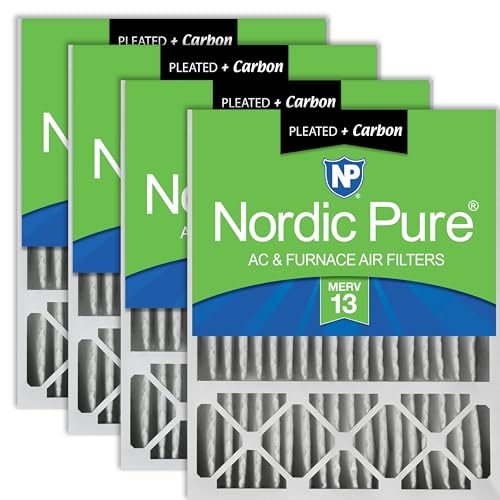 Image of Nordic Pure 20x25x5 Pleated MERV 13 Plus Carbon Air Filters 4 Pack | Actual Size: 19 7 /8 x 24 7 /8 x 4 3 /8 Honeywell Replacement Made in USA, Advanced HVAC Furnace Filtration & Odor Control