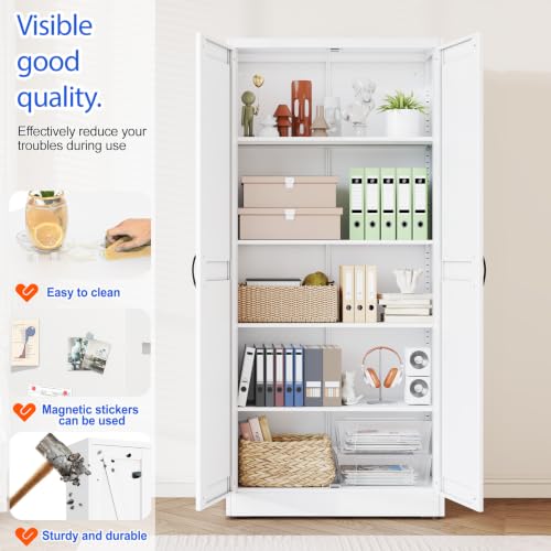 Image of GAIOUS 71 inch Tall Kitchen Pantry Cabinet,White Cupboard,Metal Storage Cabinet